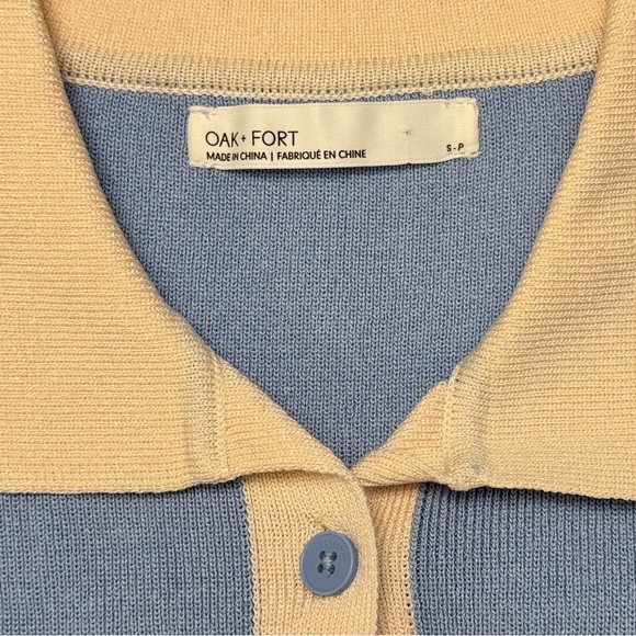 (NWOT) OAK + FORT Pastel Blue/Pale Yellow Preppy Cropped Knit Polo Top Size S-P - Picture 2 of 6
